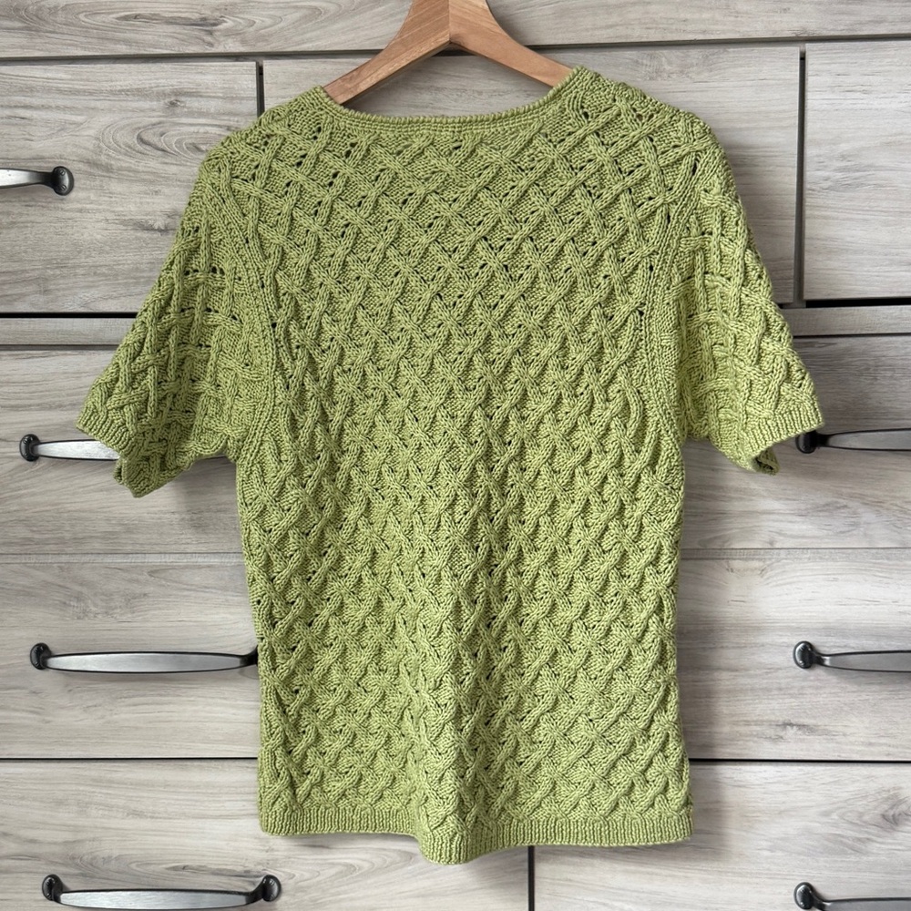 Oscar de la Renta green short sleeve knitted top  size L #casual #unique #Y2K - Picture 2 of 8